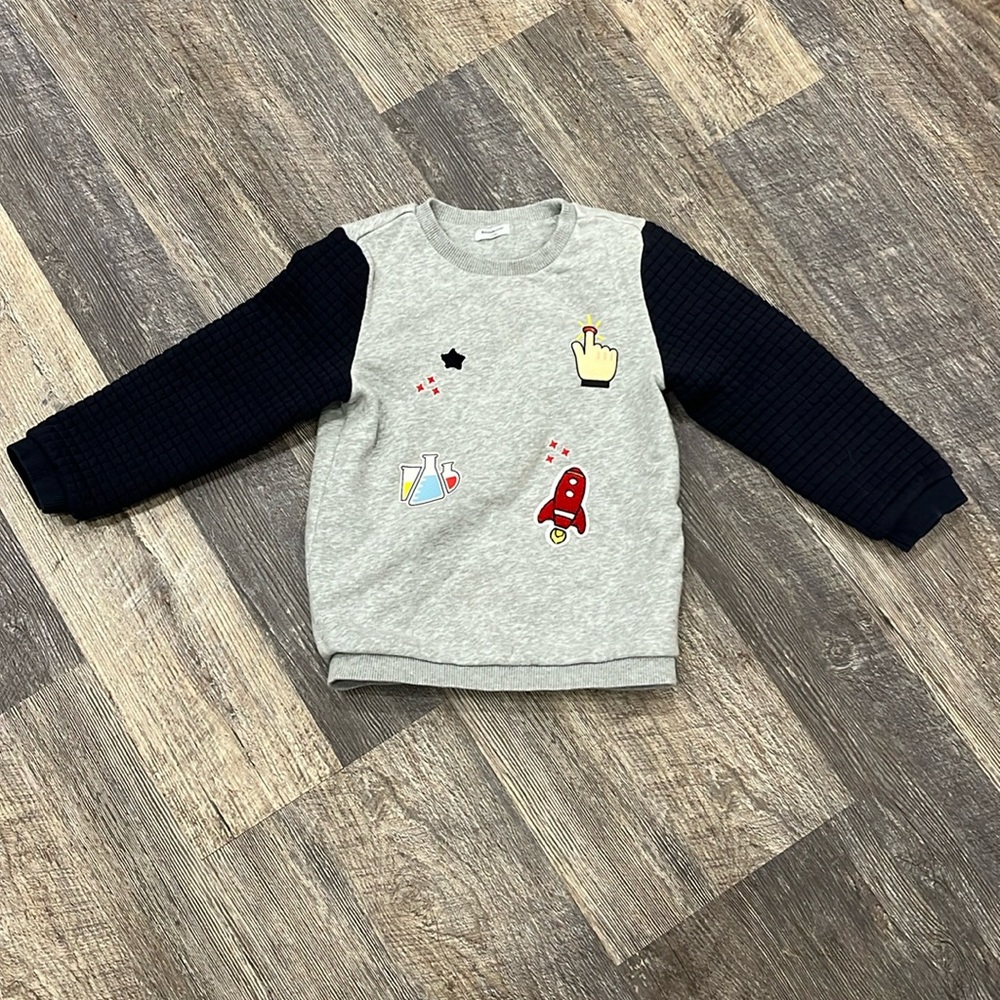 Balabala toddler gray blue embroidered sweatshirt cotton blend boy size 120/60